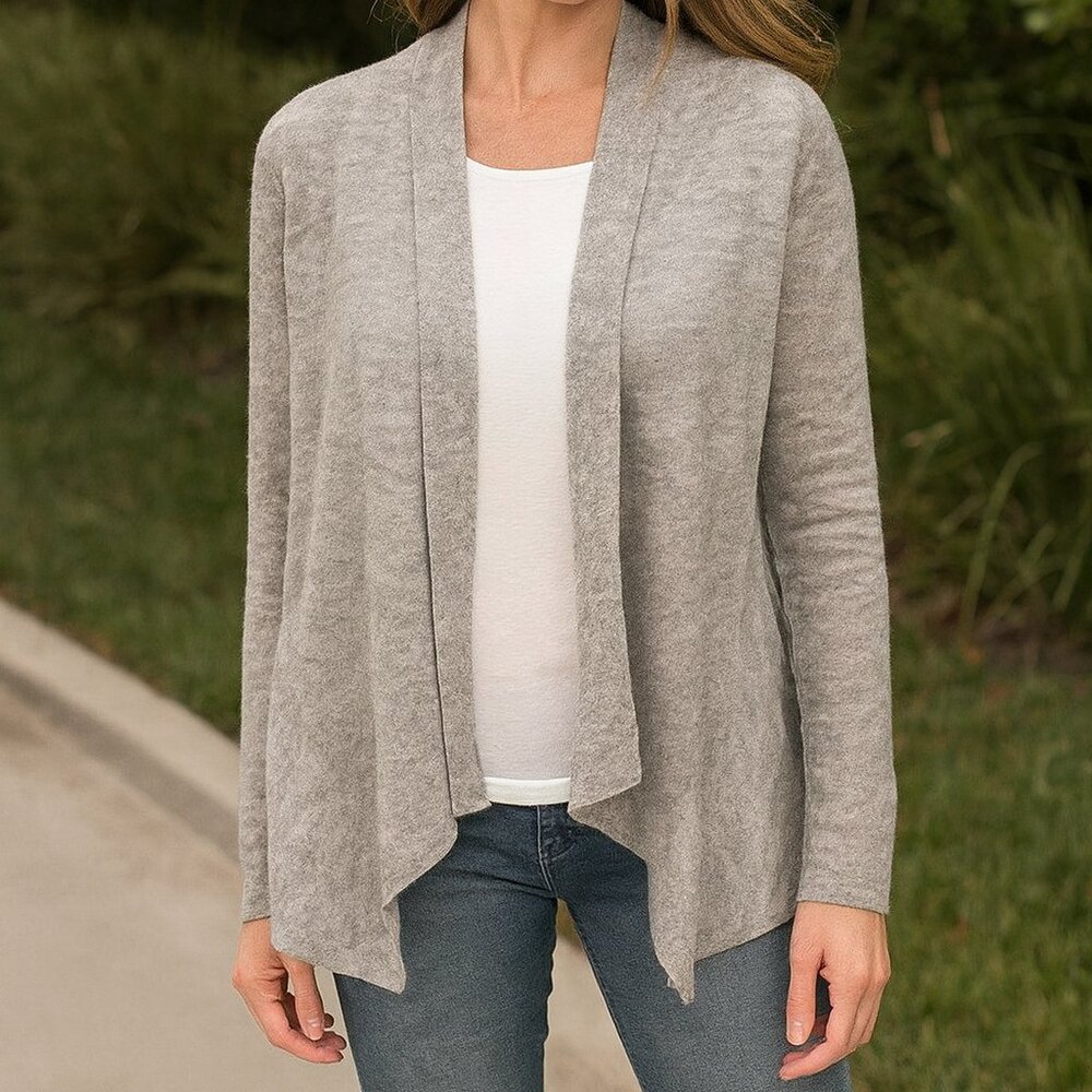 EILEEN FISHER Linen Blend Minimalist Capsule Luxury Cardigan Gray Cardigan